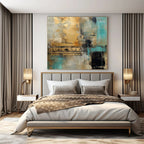 Gold, Teal, Gray with Textured Layers "Gilded Teal Dream" Abstract Painting On Canvas PS1281