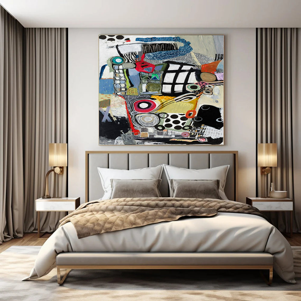 Colorful, Eclectic Shapes with Playful Patterns "Whimsical Mosaic" Abstract Painting On Canvas PS1172