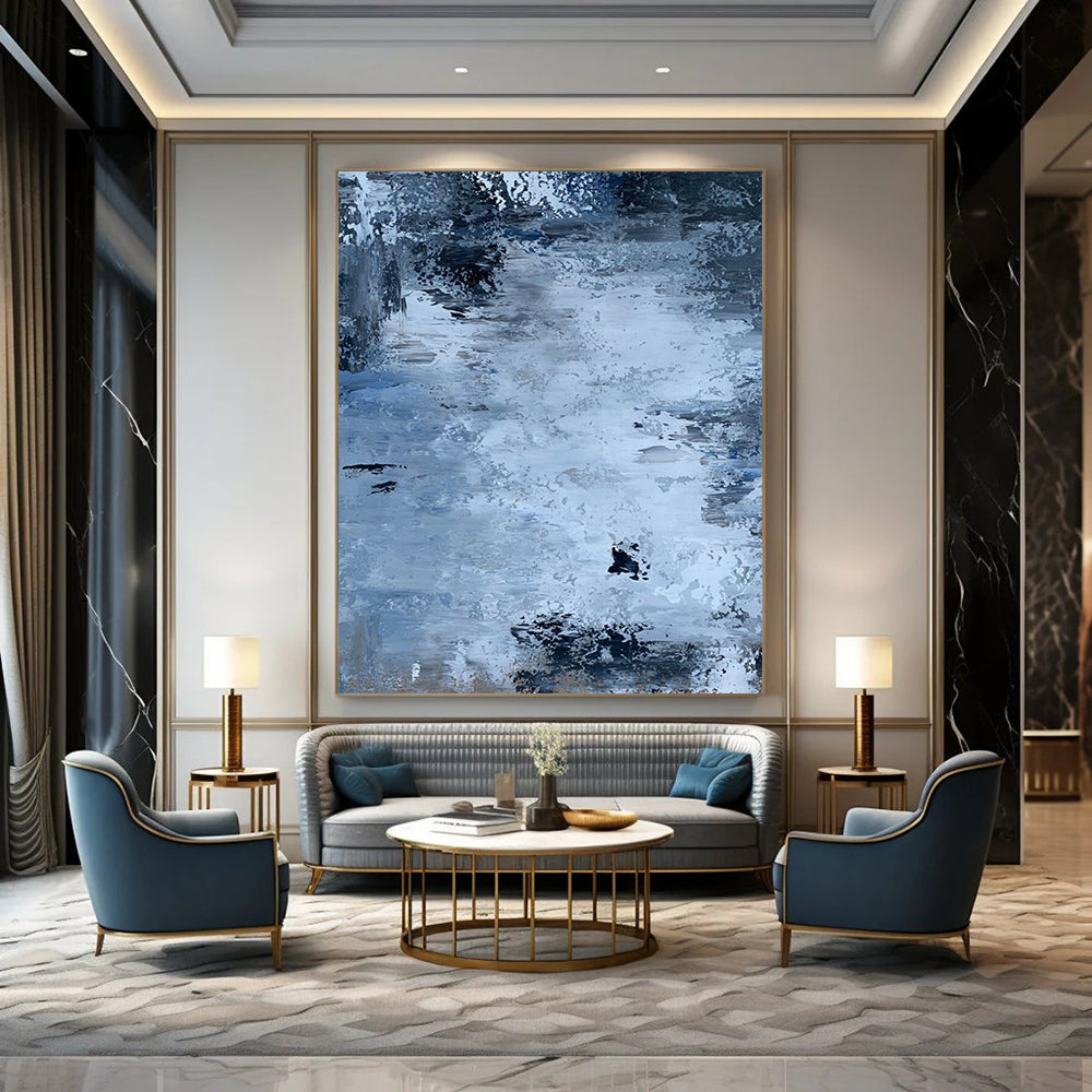 “Cool Tones Abstract Flow” - Shades of Blue with Subtle Textures Painting On Canvas DS251