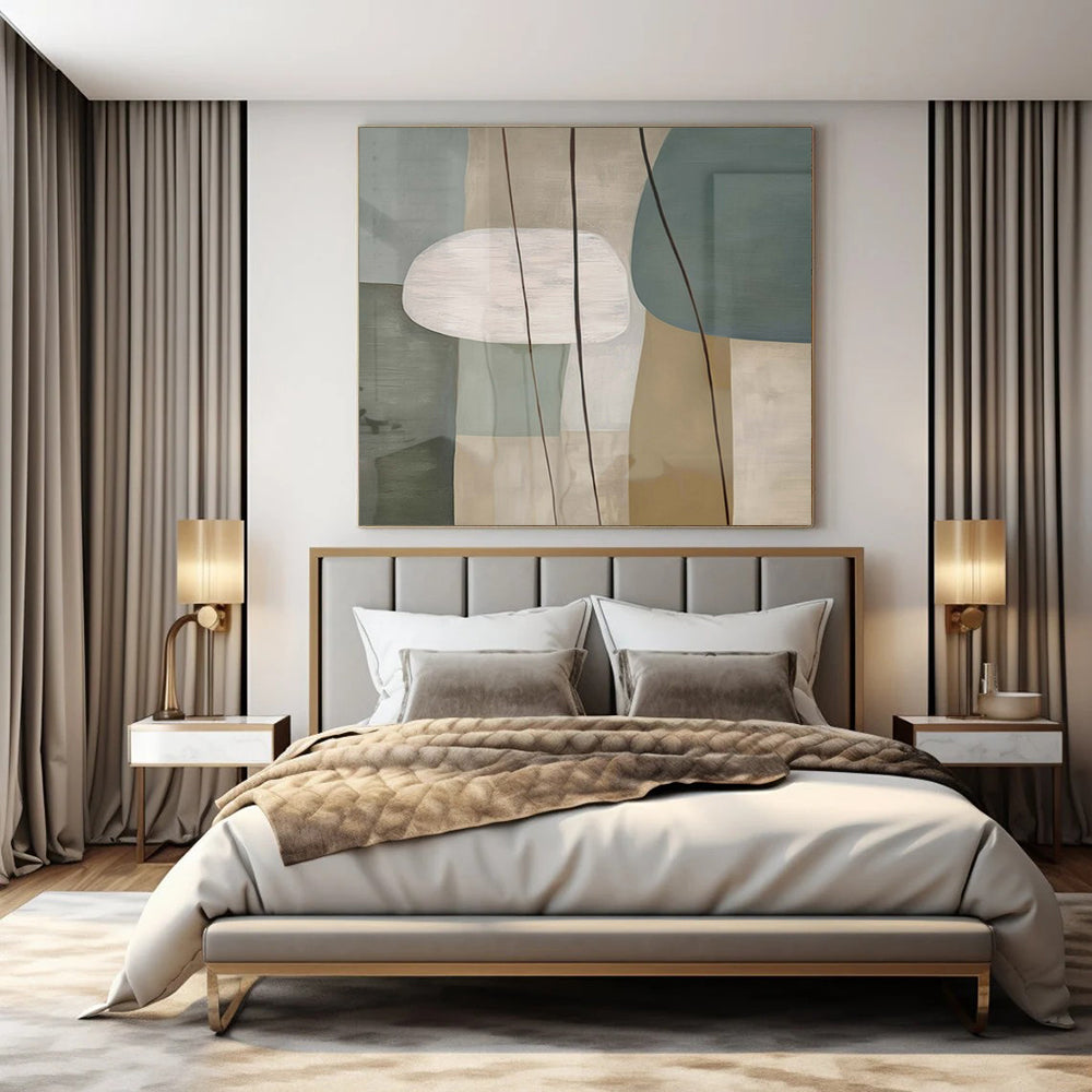 Soft Tones of Gray, Beige, and White with Geometric Shapes "Gentle Geometry Fusion" Abstract Geometric Painting On Canvas PS1054