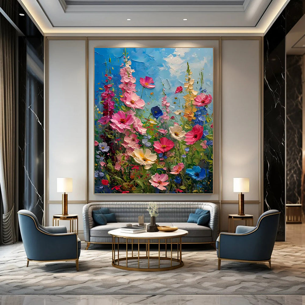 “Vibrant Flower Field” - Impressionistic, Lush - Themed Painting On Canvas PT1594