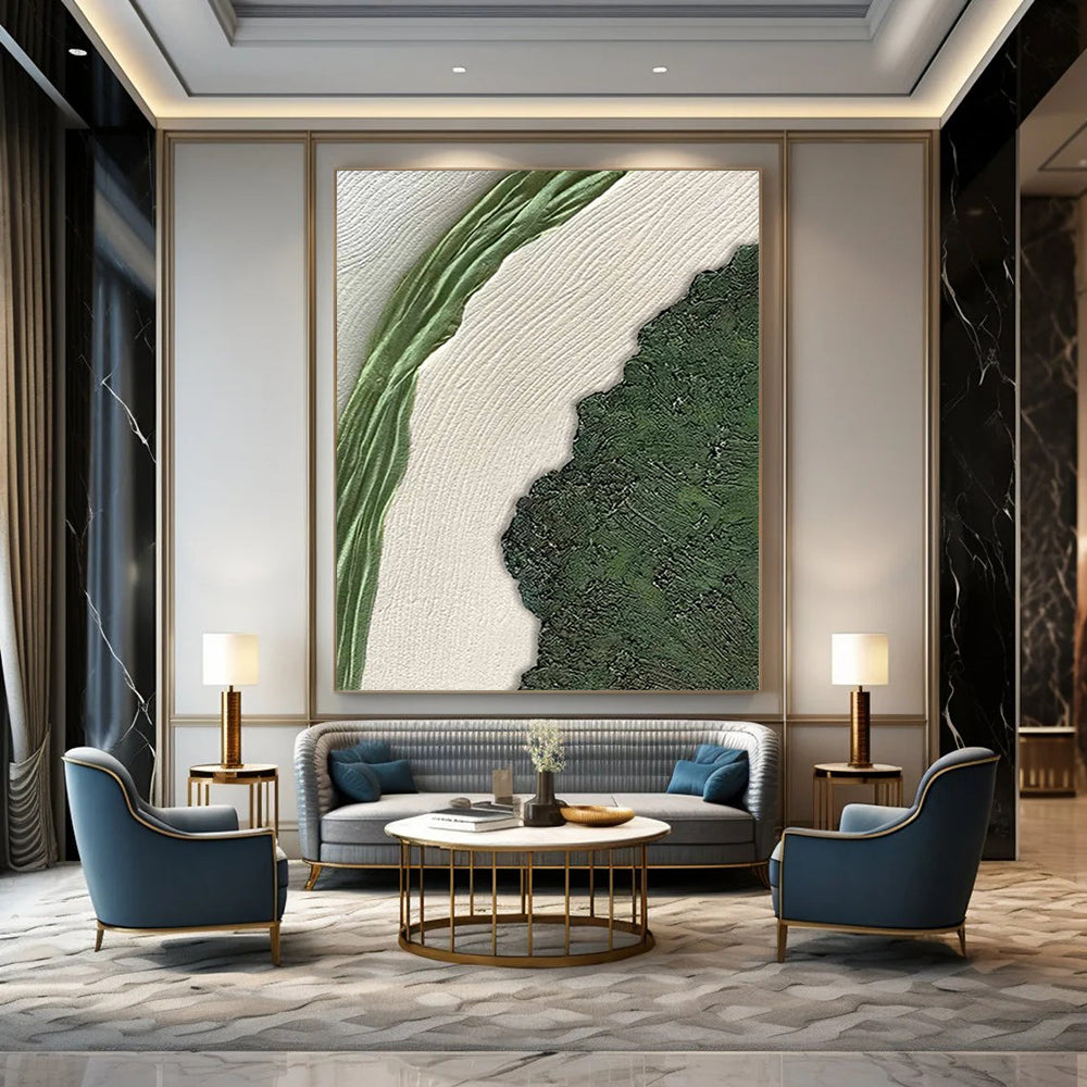 “Green & White Textured Abstract” - Nature - Inspired Abstract Painting On Canvas DS316