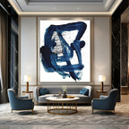 “Indigo Ink Abstraction” - Deep Blue Brushstrokes & Splatters Painting On Canvas DS161