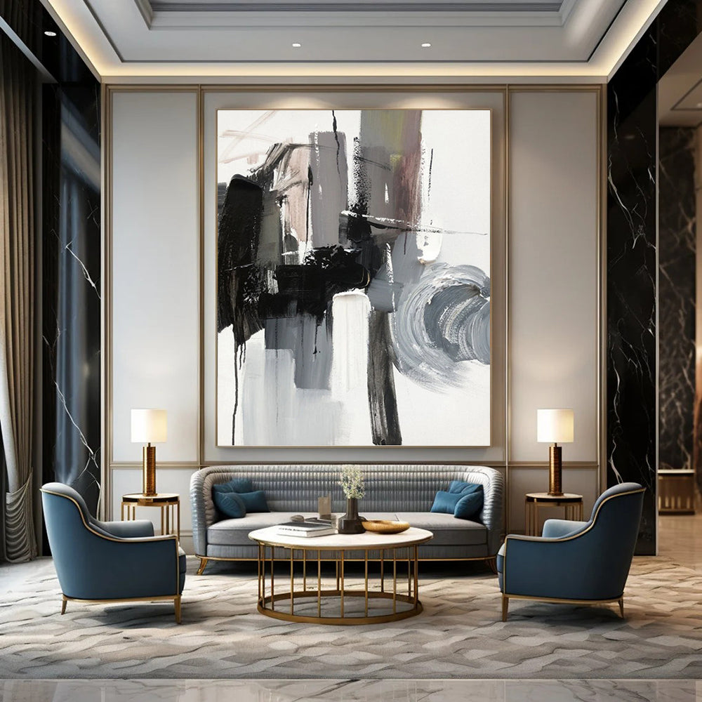 “Grey - Black Abstract Forms” - Minimalist Abstract Painting On Canvas PT1271