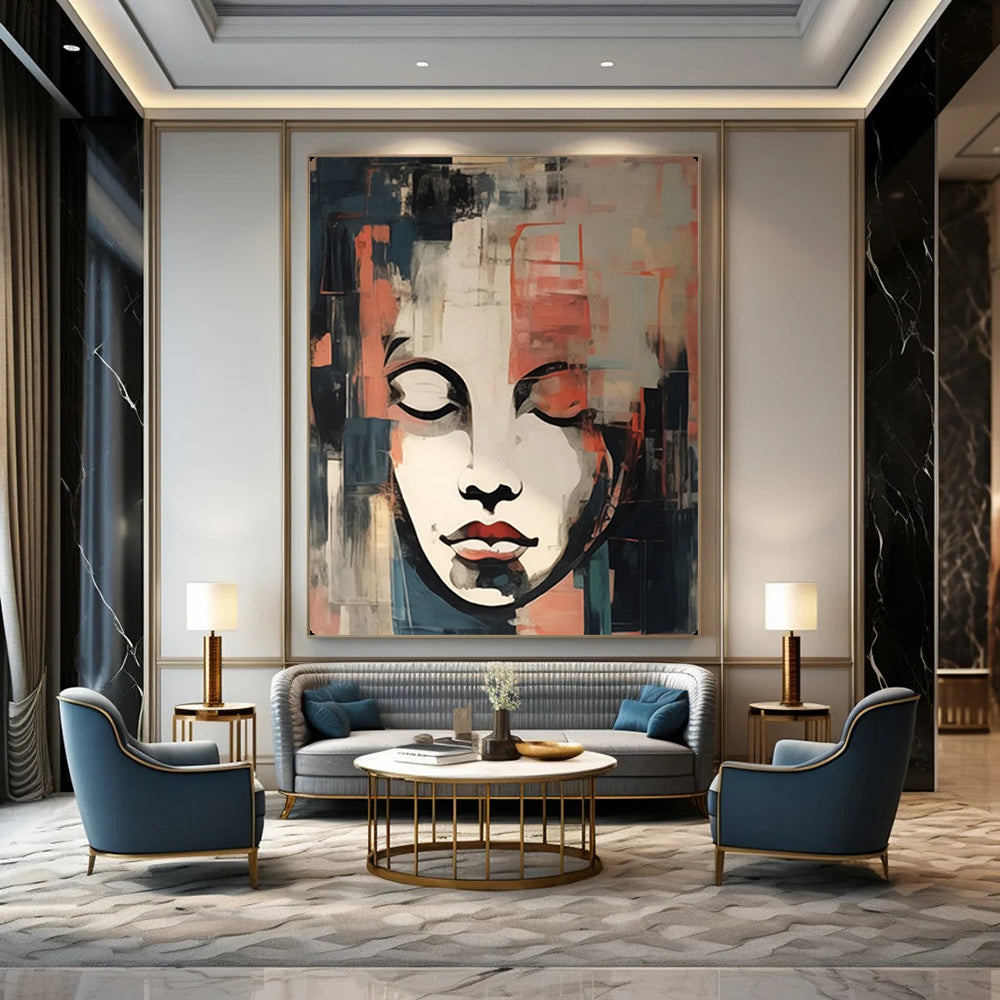 Abstract Contemplation Cubist - Inspired Face, Painting On Canvas PT2158