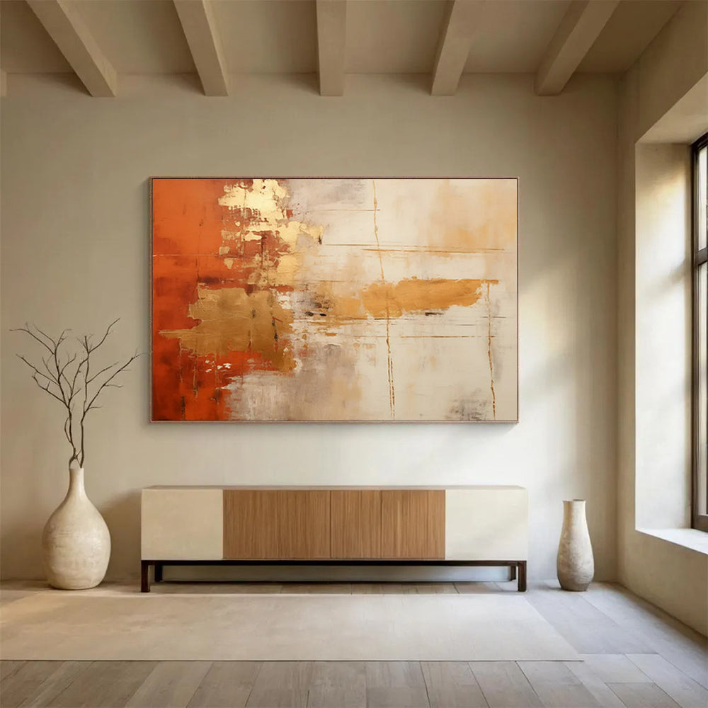 “Orange - Gold - Gray Abstract Fusion” - Warm - Tone Abstract Painting On Canvas PT1571