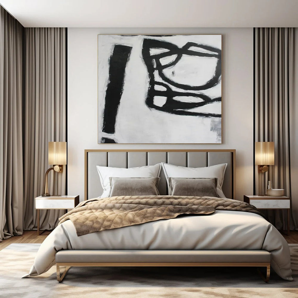 Black, White with Bold Strokes "Minimalist Roar" Abstract Painting On Canvas PS1415