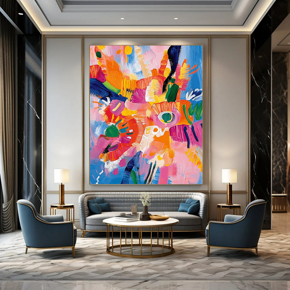 “Colorful Floral Explosion” - Joyful Floral Abstract Painting On Canvas DS287