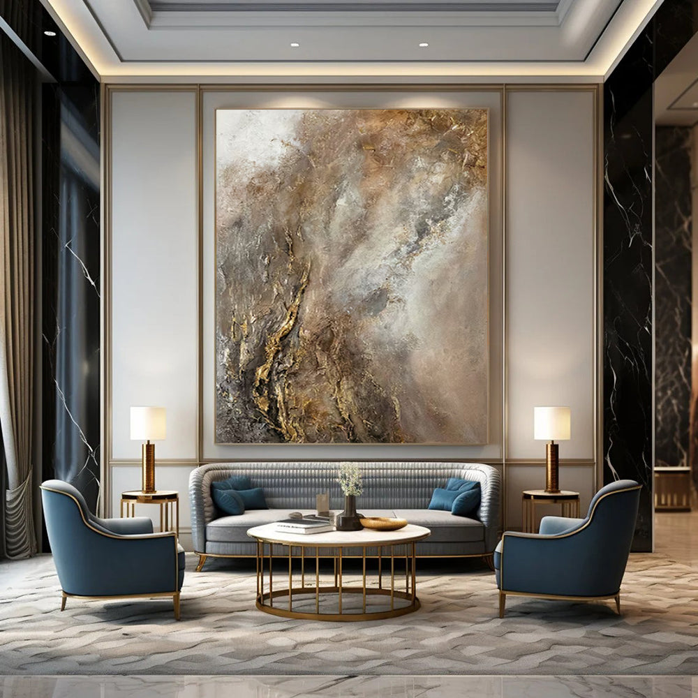 “Gray and Gold Abstract” - Textured Abstract Painting On Canvas PT2247