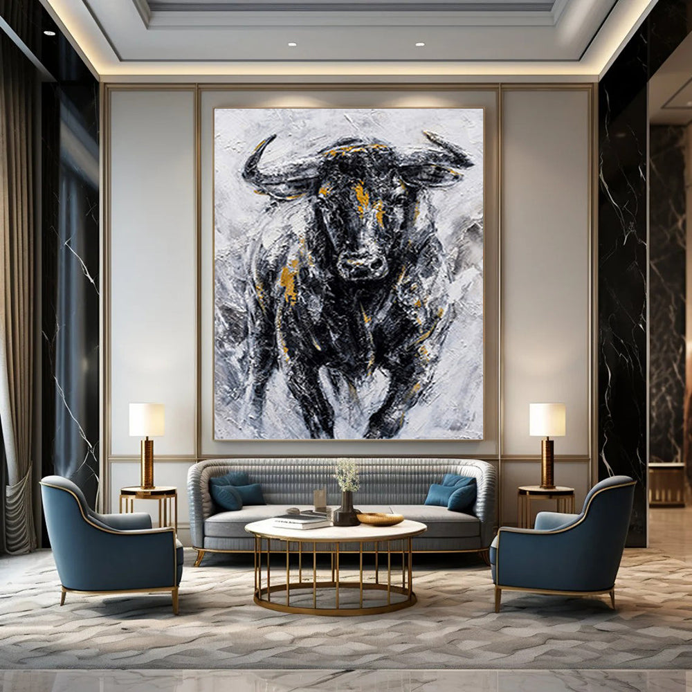 “Gilded Bull Portrait” Painting On Canvas PT1455
