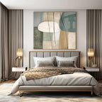 Light Green, Beige, White, and Gray Shapes "Nature's Geometry" Abstract Geometric Painting On Canvas PS1053