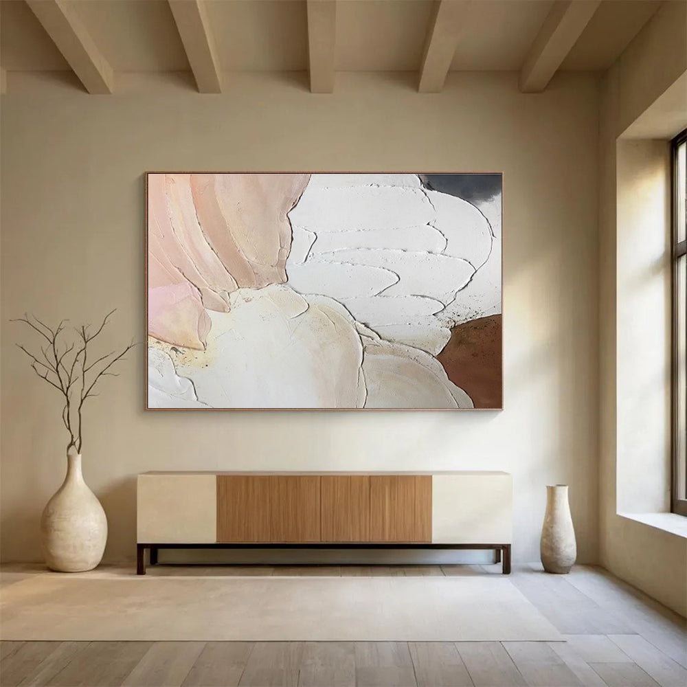 “Textured Blush and White” Abstract Painting On Canvas DKS184