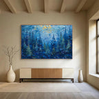 Midnight Pines - Impasto Forest Oil Painting, Great for Home Office & Library DKS672