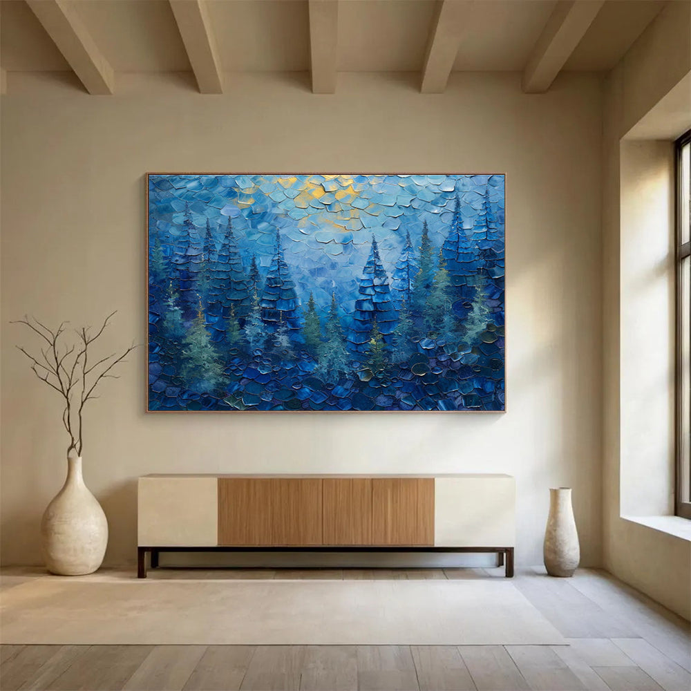 Midnight Pines - Impasto Forest Oil Painting, Great for Home Office & Library DKS672