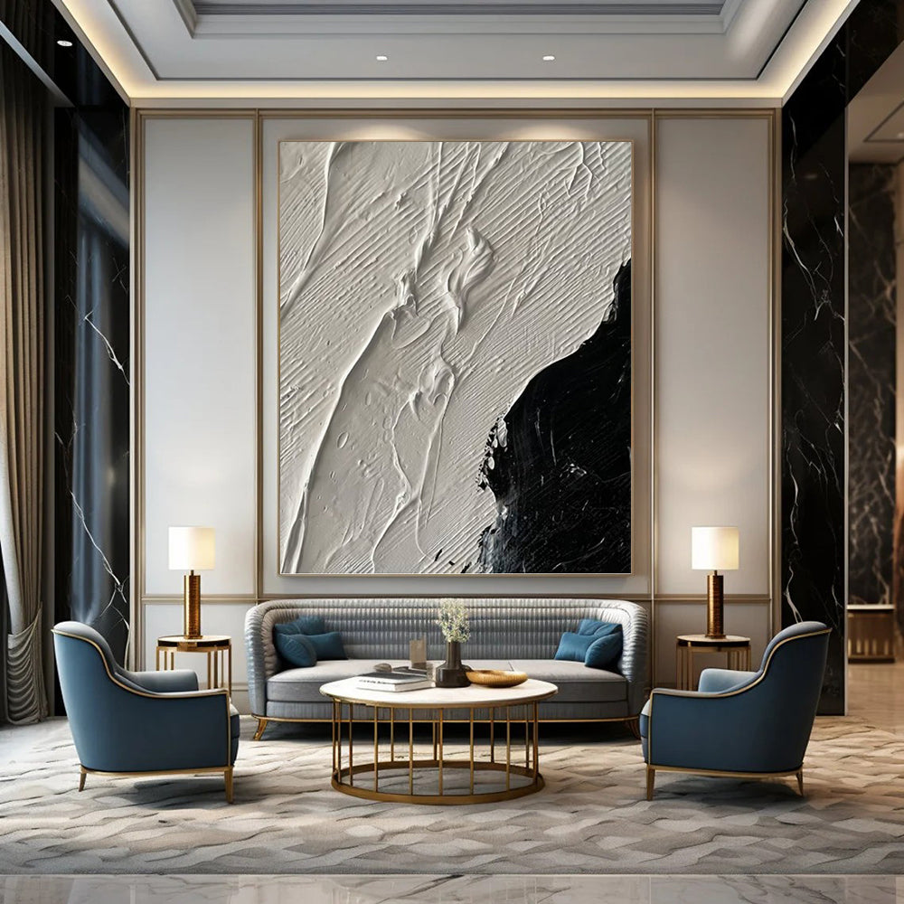 “Black - White Textured Abstract” - Minimalist Abstract Painting On Canvas PT1328