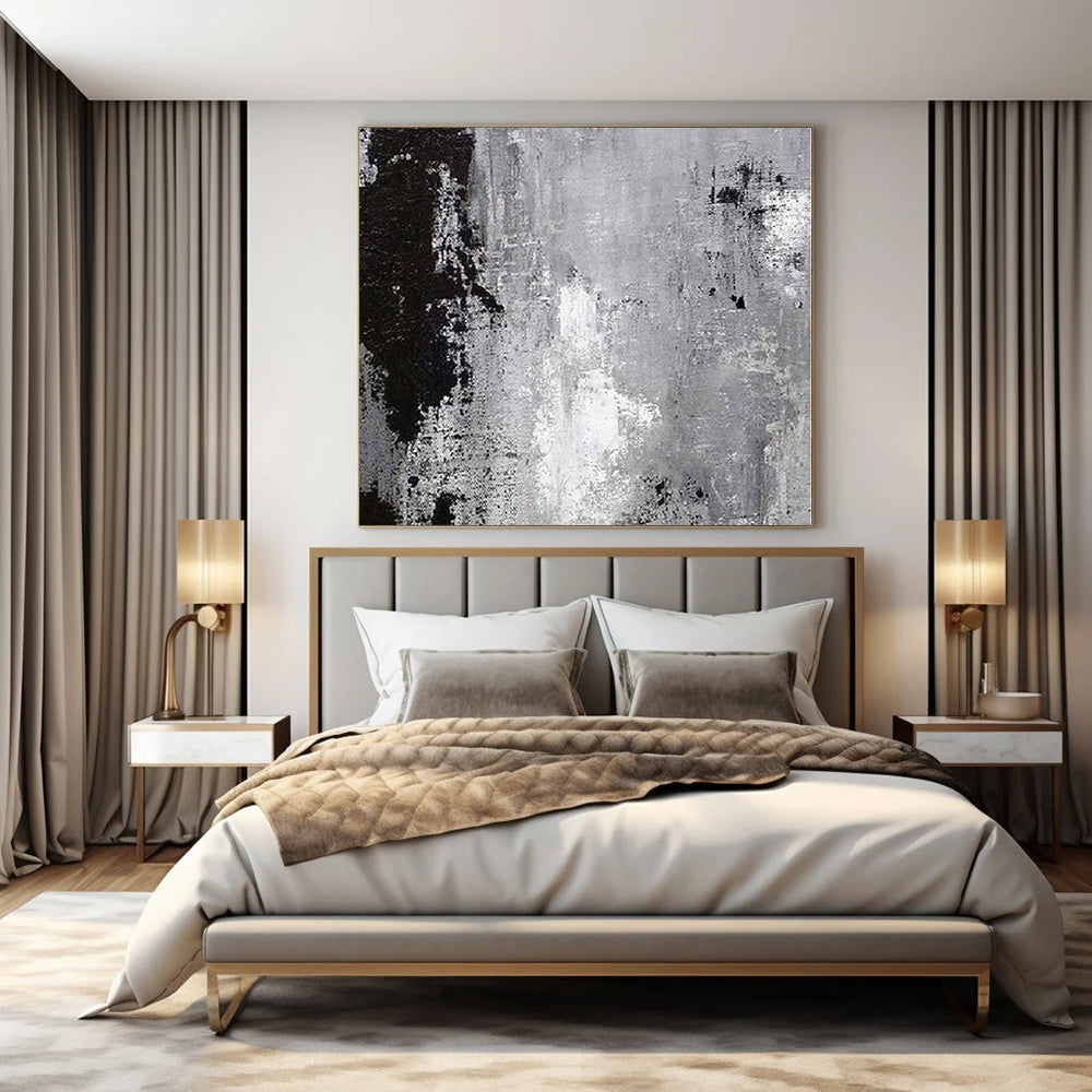 Black, White and Gray with Textured Layers "Urban Grunge" Abstract Painting On Canvas PS1150