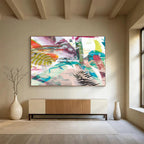 “Vibrant Mixed - Media Abstract with Ferns” - Botanical Mixed - Media Painting On Canvas PT118