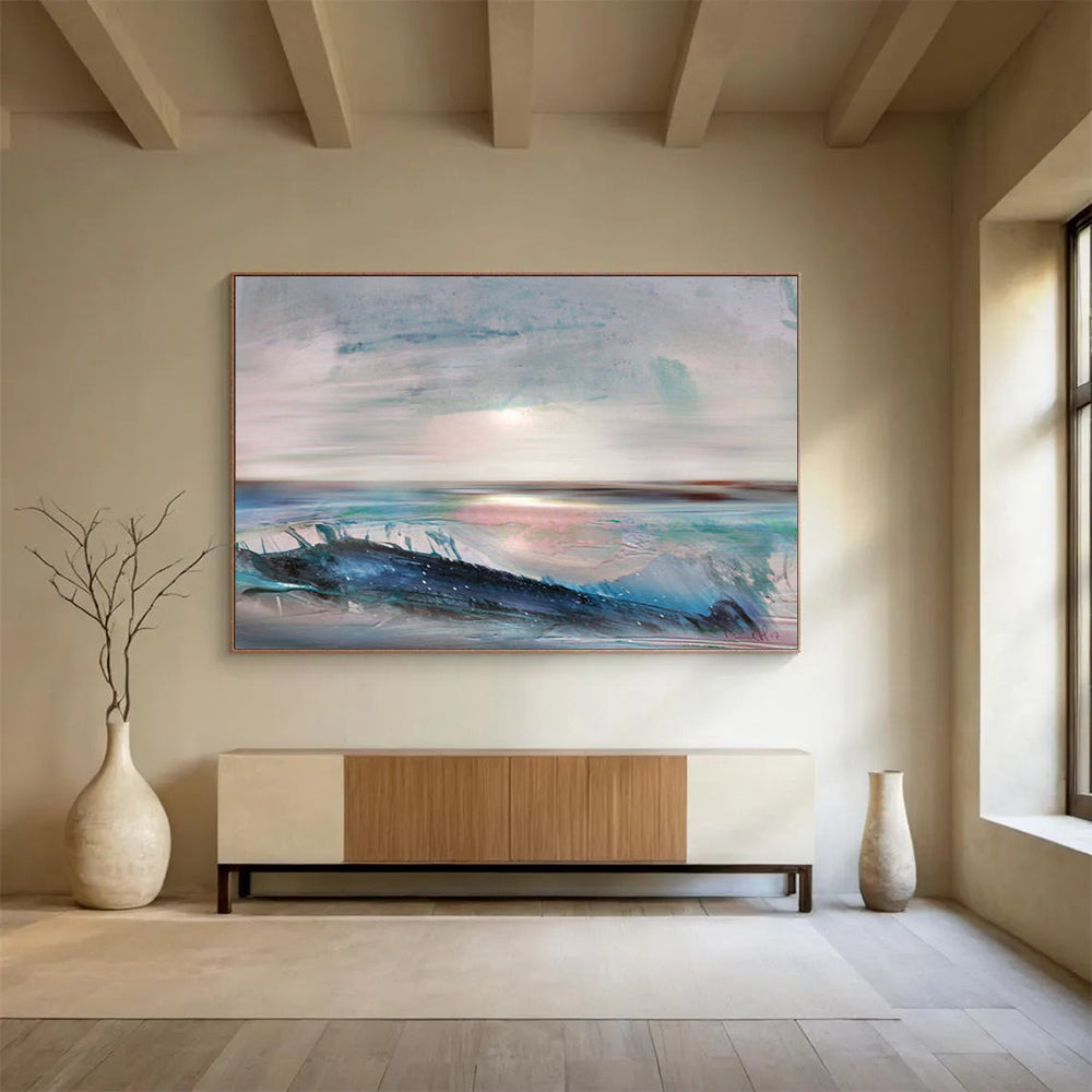 “Soft Coastal Abstract Sunset” - Ethereal Seascape Painting On Canvas PT148
