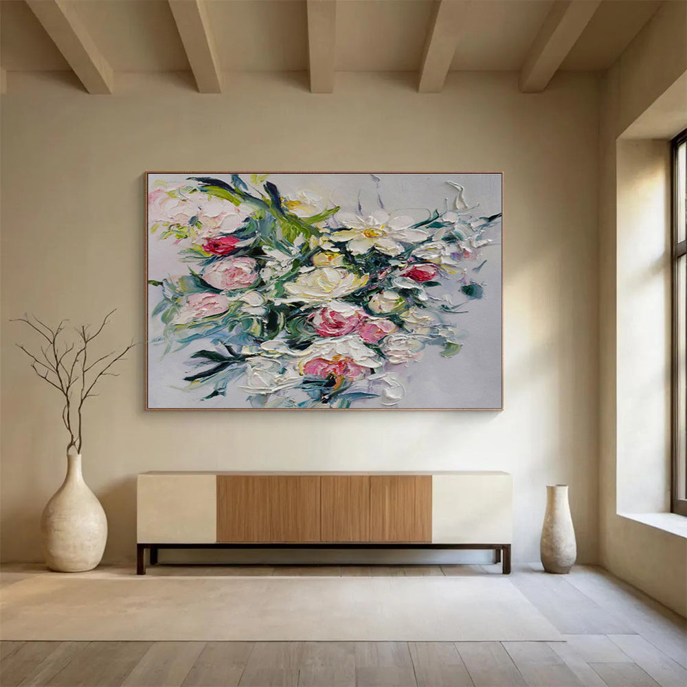 Colorful Blooms - Flower Bouquet Oil Painting, Ideal for Living Room & Bedroom DKS661