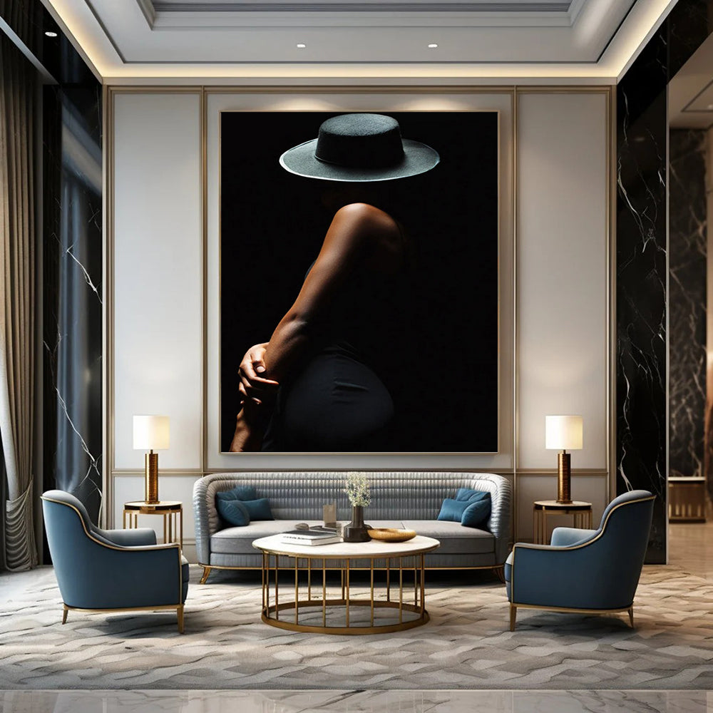 “Black Silhouette Lady” - Monochrome, Mysterious - Themed Painting On Canvas PT1606