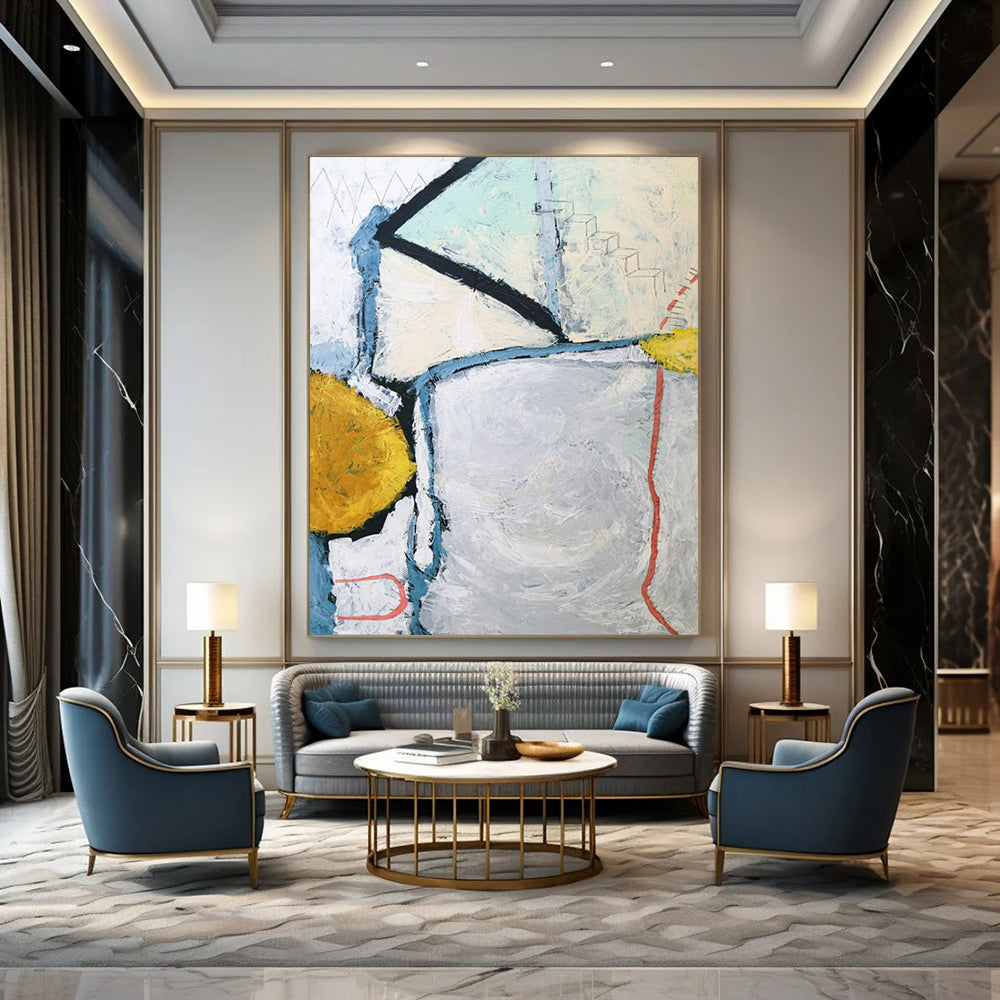 “Cool - Toned Abstract Maze” - Abstract Narrative Painting On Canvas PT2392