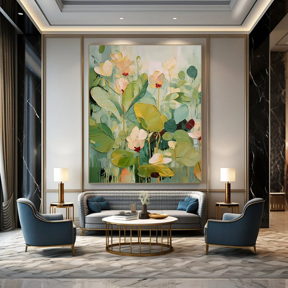 “Soft Green and White Florals” - Impasto Floral Painting On Canvas PT2237