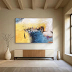 “Vibrant Yellow and Blue Abstract” - Energetic Abstract Painting On Canvas PT156