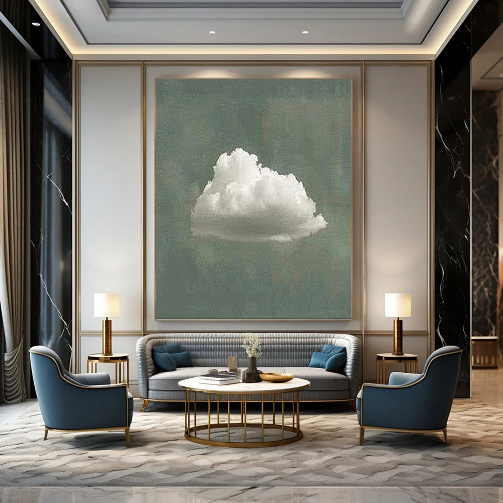 “Single White Cloud: Minimalist Nature Art” - Whimsical Realist Painting On Canvas PT0970