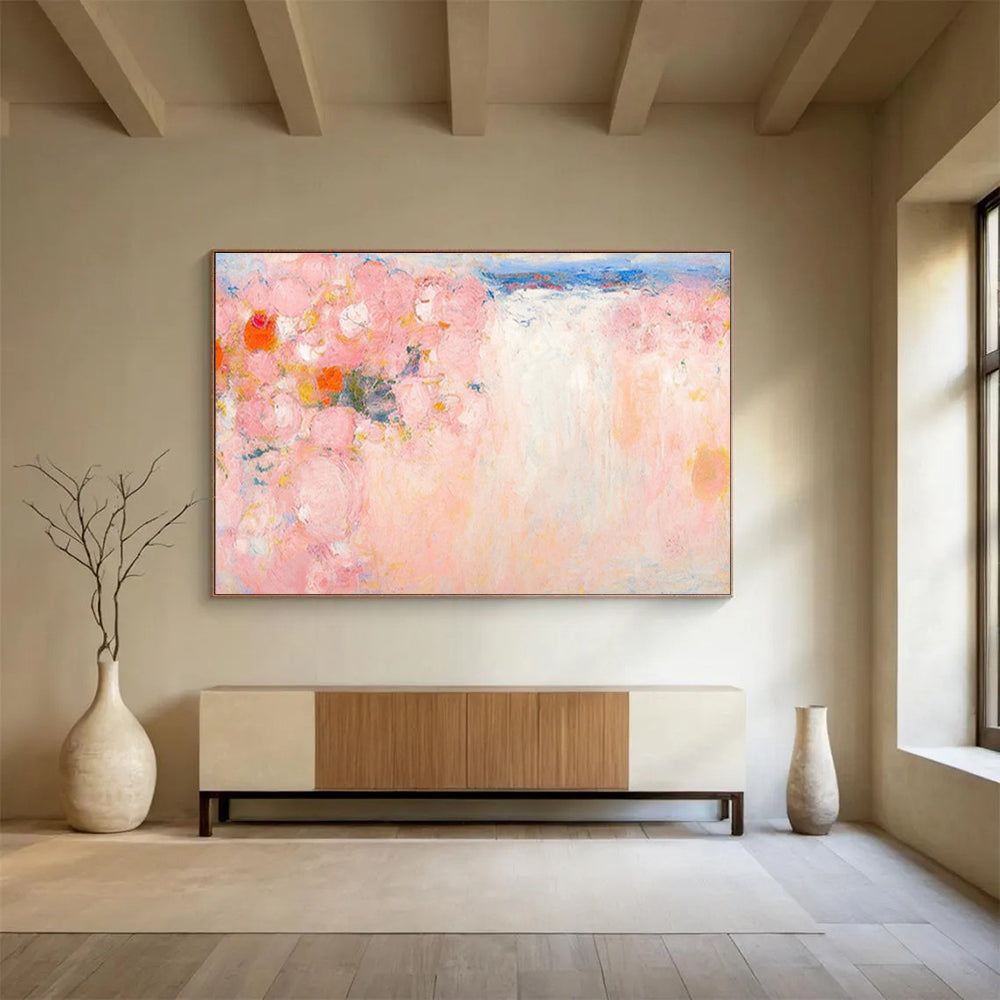 “Blush & Coral Blooms” - Impressionistic Floral Painting On Canvas DKS411