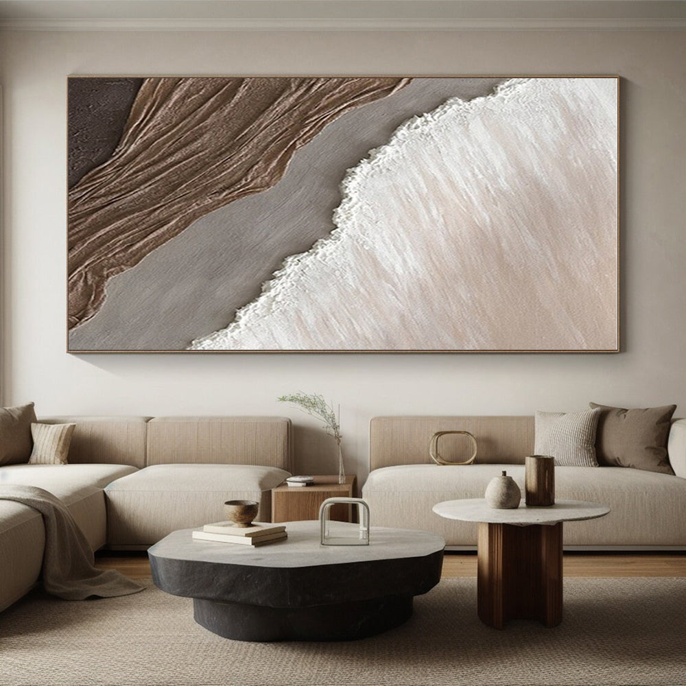 “Beige - Brown Textured Layers” - Beige, Brown Abstract Impasto Painting On Canvas PS0726
