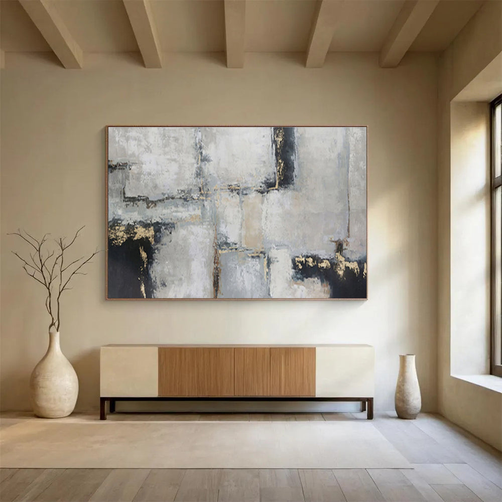 Gray - Gold Geometric Abstract - Modern Abstract Painting On Canvas DKS351
