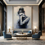 Monochrome Contemplative Figure, Minimalist Expression, Painting On Canvas PT2140