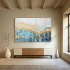 “Gold - Blue Abstract Peaks” - Blue, Gold & White Abstract, Textured Acrylic Painting On Canvas DKS733