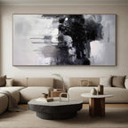 “Black - White - Grey Ink - like Abstract Drippings” Painting On Canvas PS0376