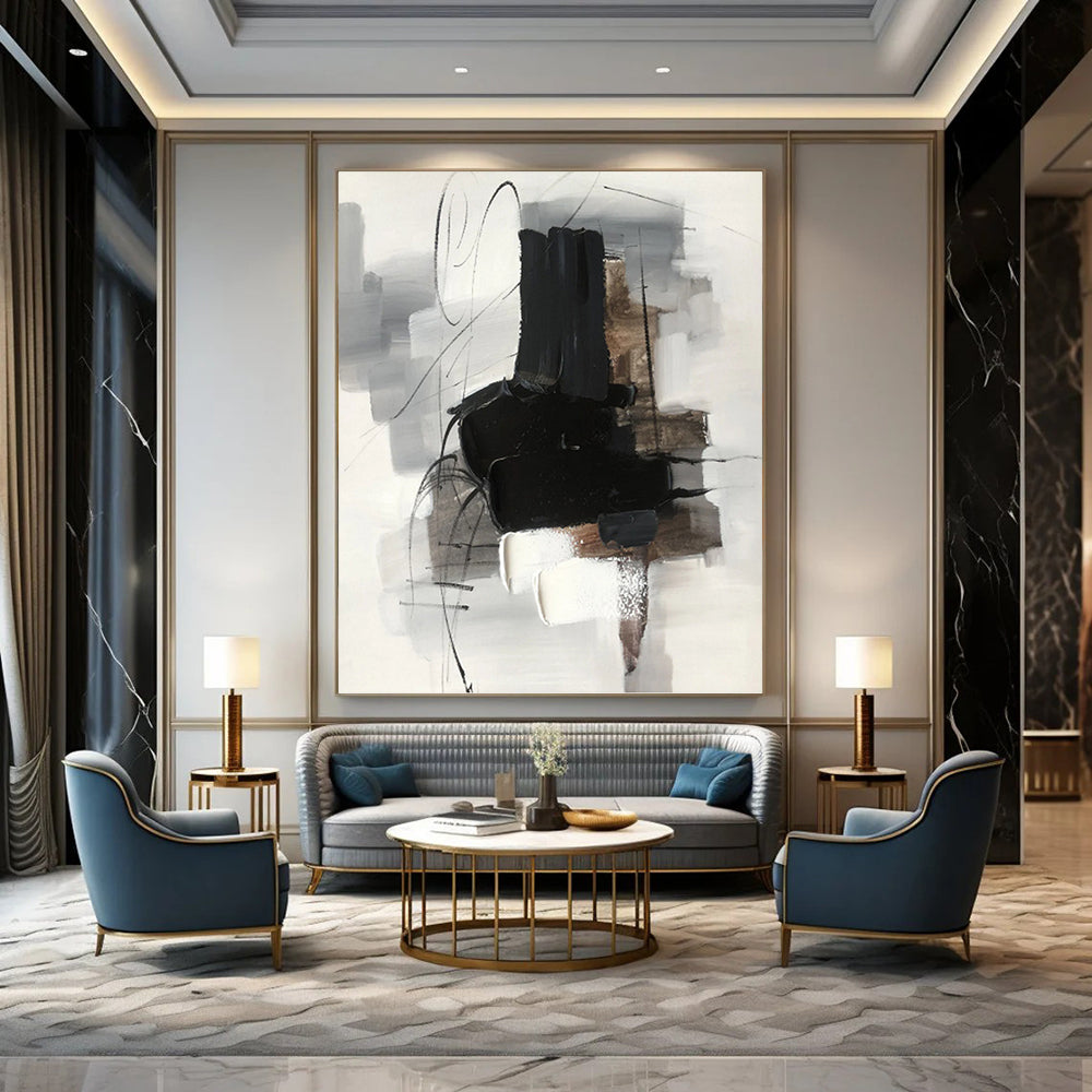 “Grey - Black Abstract Forms” - Minimalist Abstract Painting On Canvas PT1280
