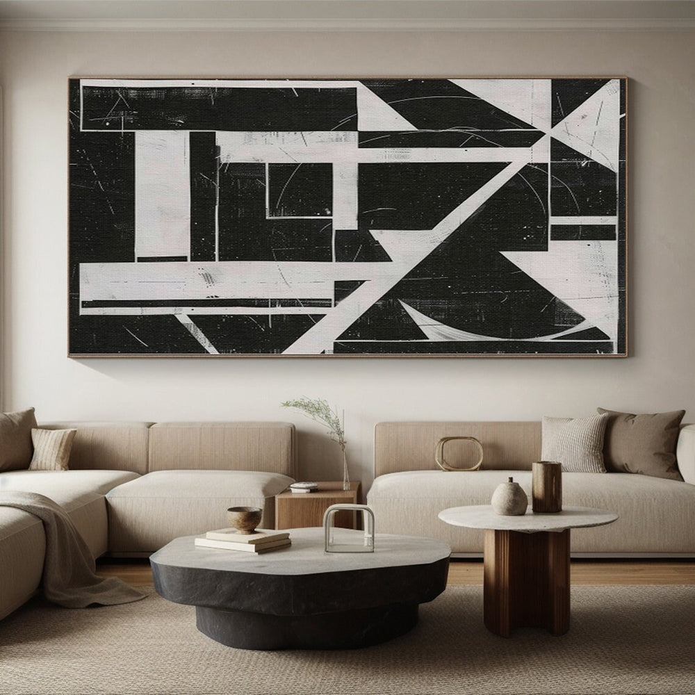 “Geometric Abstract in Black and White” - Constructivist Abstract Painting On Canvas PS0263