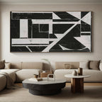 “Geometric Abstract in Black and White” - Constructivist Abstract Painting On Canvas PS0263