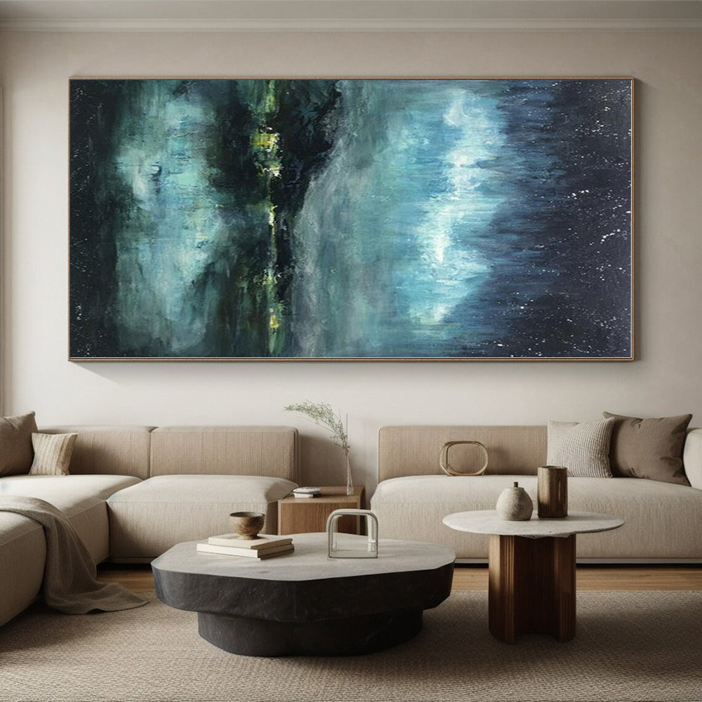 “Night Sky & Aurora Abstract” - Abstract Landscape Painting On Canvas PS0417