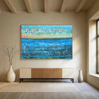“Blue Water with White Dots and Colorful Shore” - Impressionist Maritime - Painting On Canvas PT1794