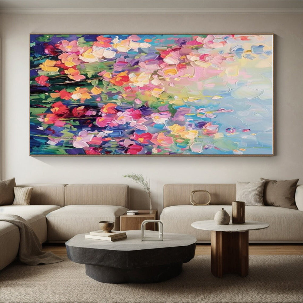 “Colorful Floral Field” - Multicolor Abstract Floral Painting On Canvas PS0694