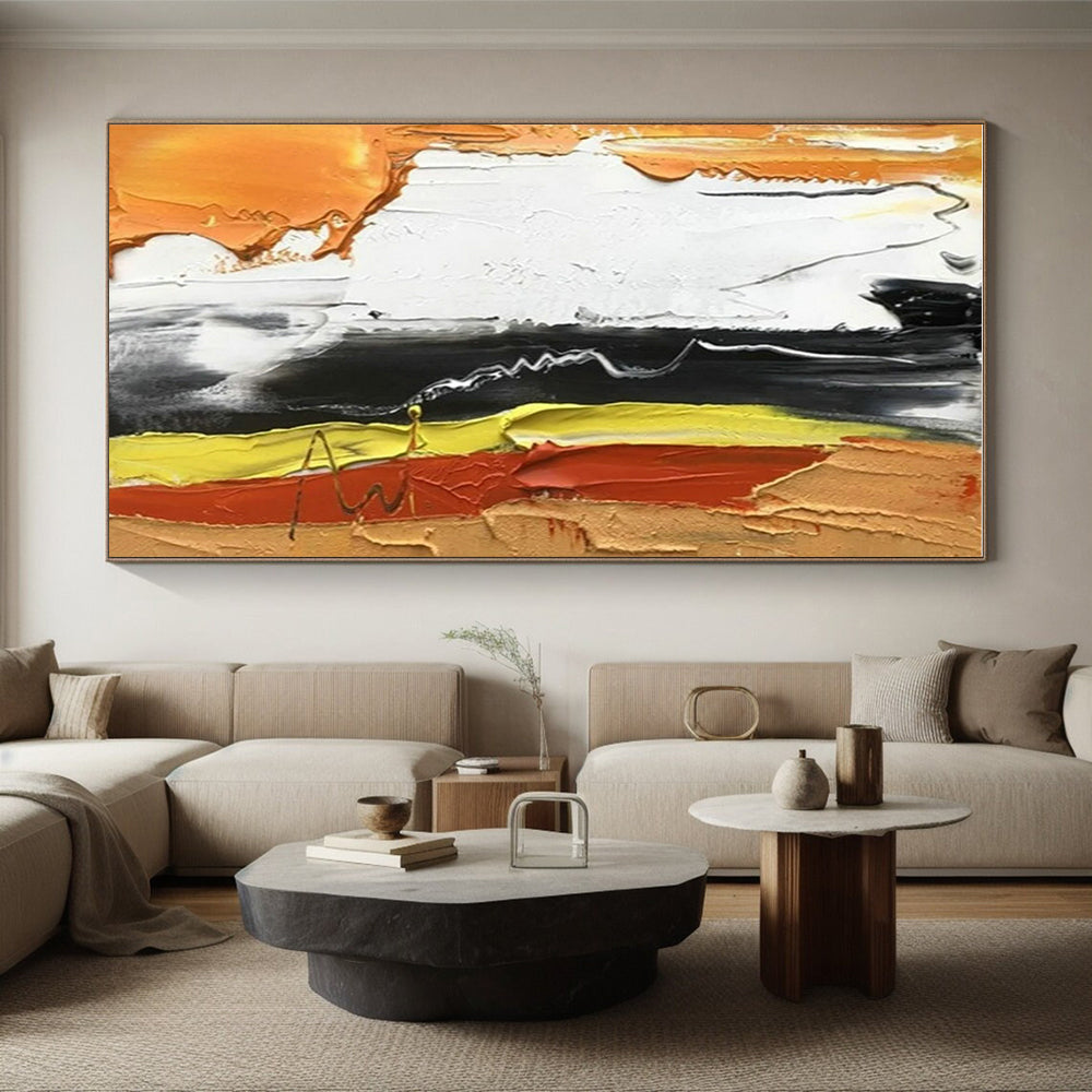 “Colorful Thick Strokes” - Multicolor, White Abstract Thick - Stroke Painting PS0612