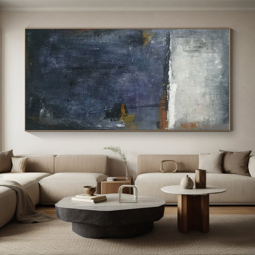 Dark Blue - Gray Layers, "Stormy Dusk" – Abstract Landscape Painting On Canvas PS0903