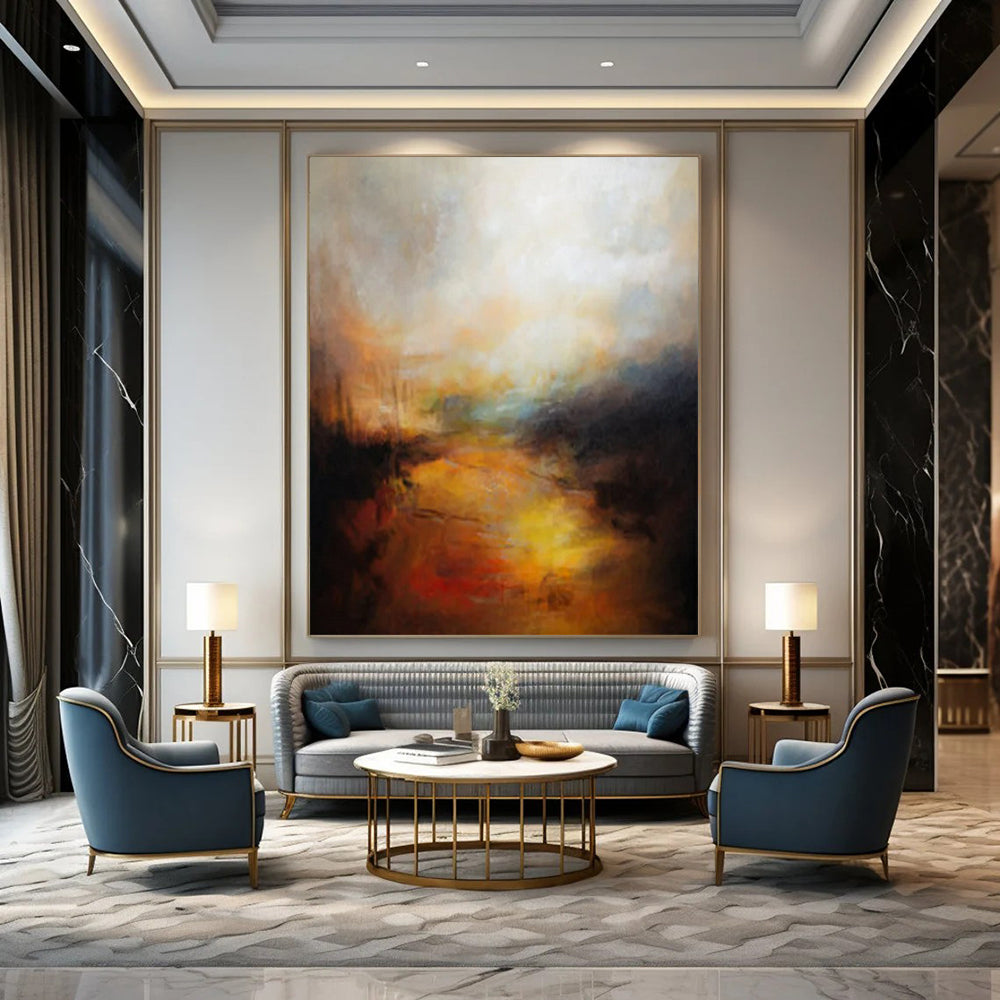 “Golden - Orange River” - Abstract Landscape Painting On Canvas PT2333