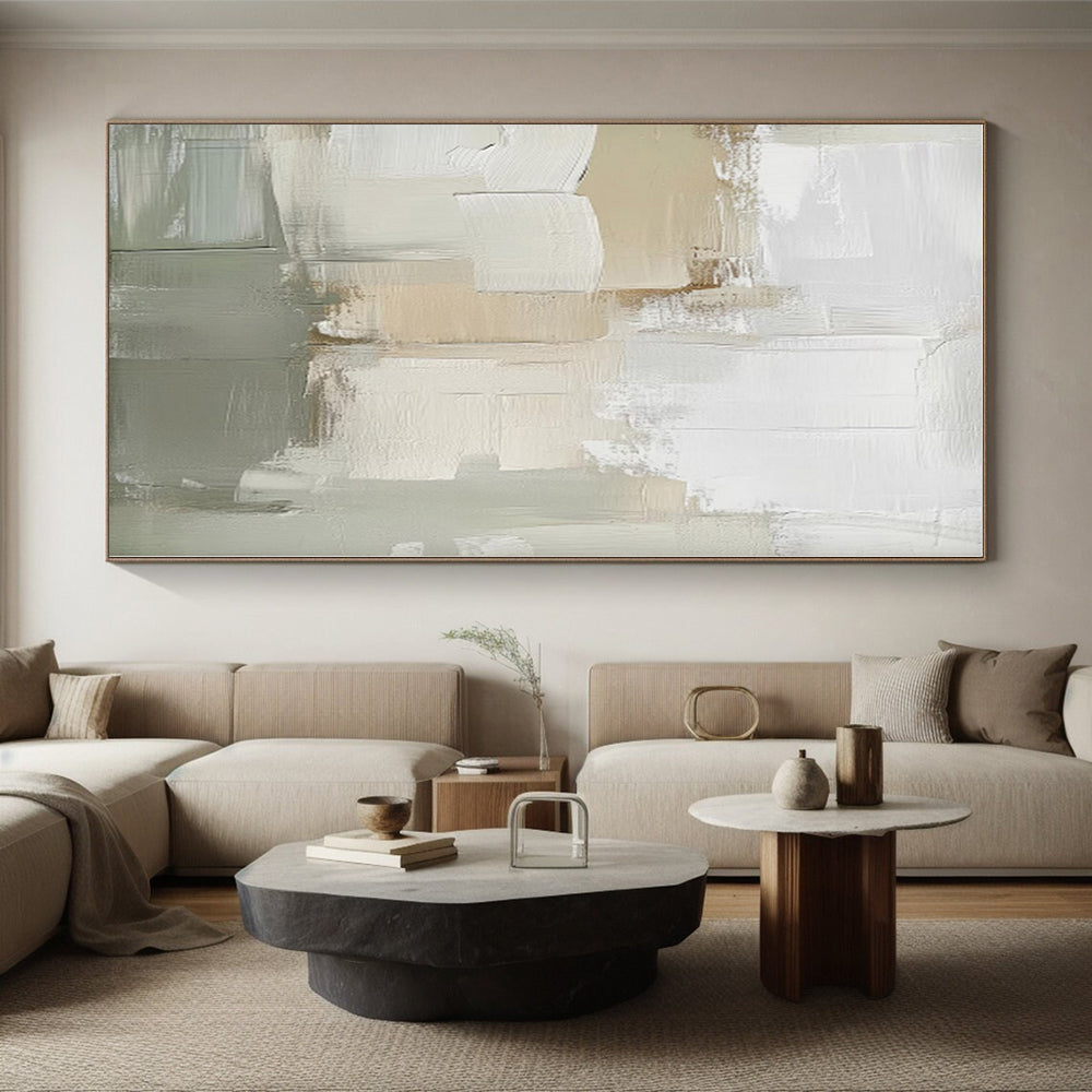 “Neutral Tones Abstract” - Beige, Gray, White Abstract Painting On Canvas PS0438