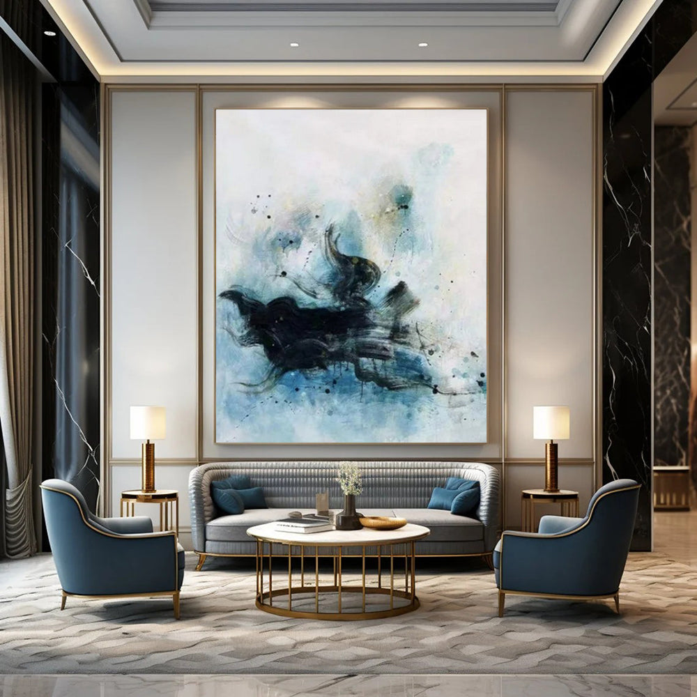 “Black - Blue Swirls” - Expressionist Abstract Painting On Canvas PT2305