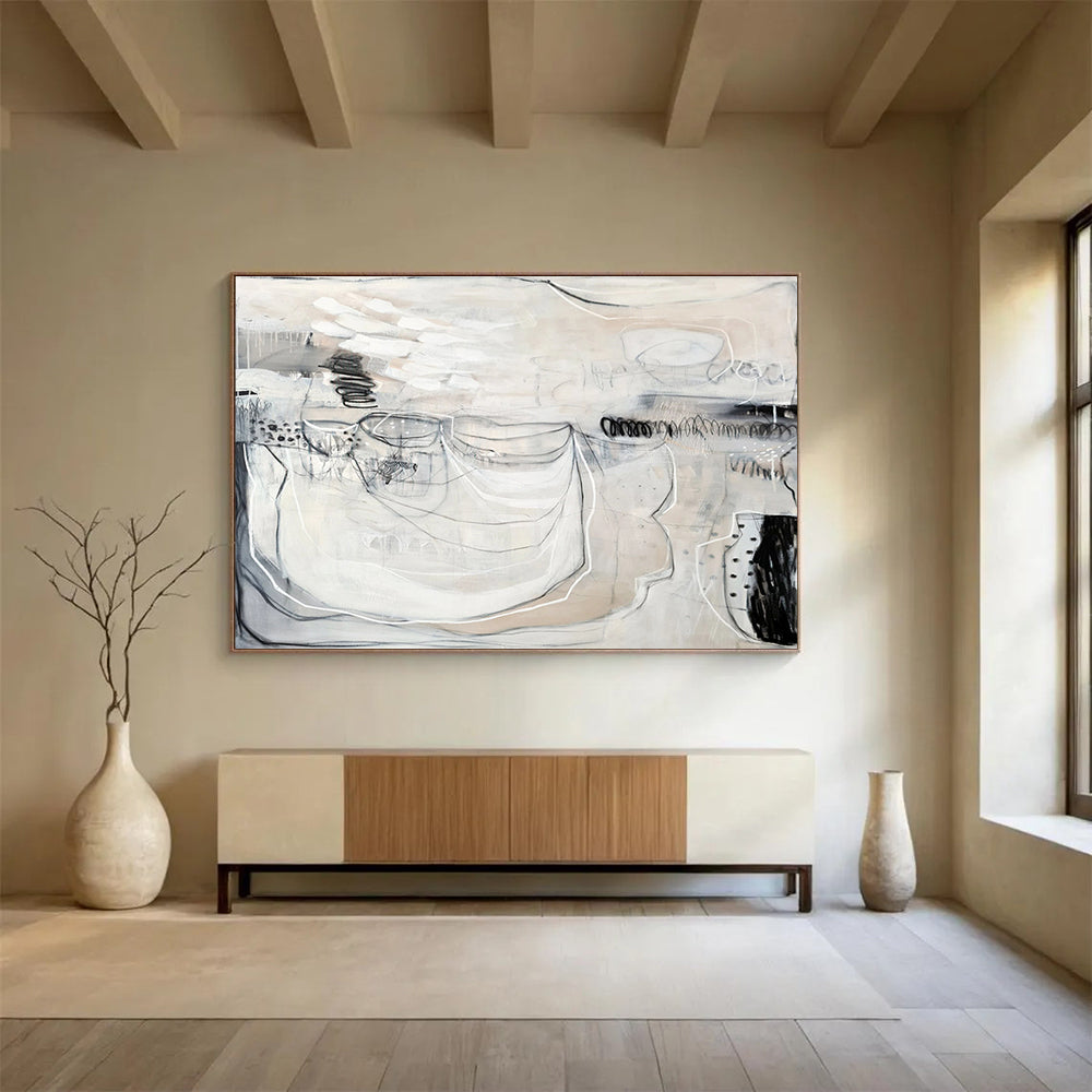 Monochrome Abstract with Lines Painting On Canvas DKS074