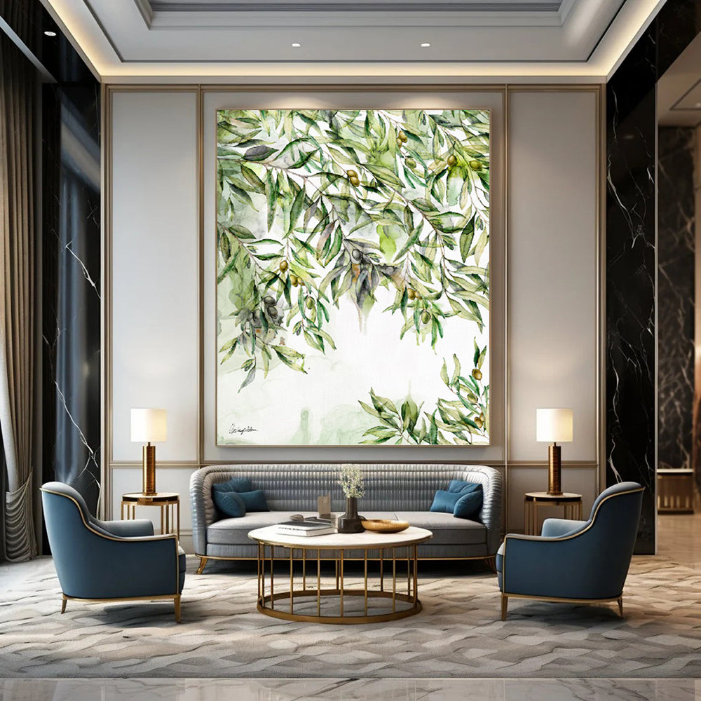 “Olive Branches Watercolor” - Nature - Detailed Watercolor Painting On Canvas PT1083