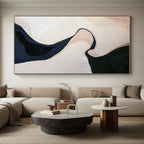“Meandering Dark River” - Beige, Dark Blue Abstract Landscape Painting On Canvas PS0664