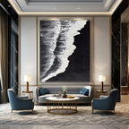 “Black - White Ocean Waves: Minimalist Seaside Art” - Stark Coastal Painting On Canvas PT0962