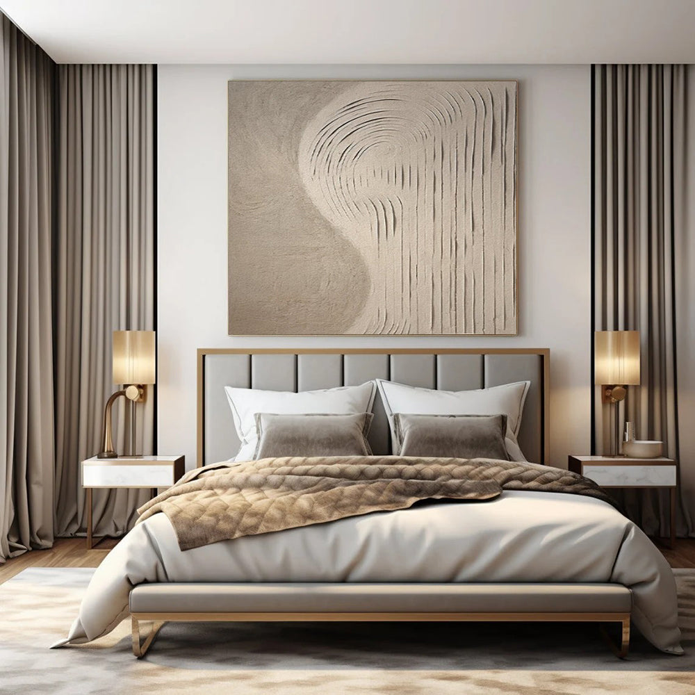 Beige Textured Lines, "Sandy Swirls" – Textured Abstract Painting On Canvas PS0958